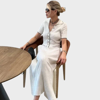 Lídia | Vestido de Malla con Decote en V y Botones