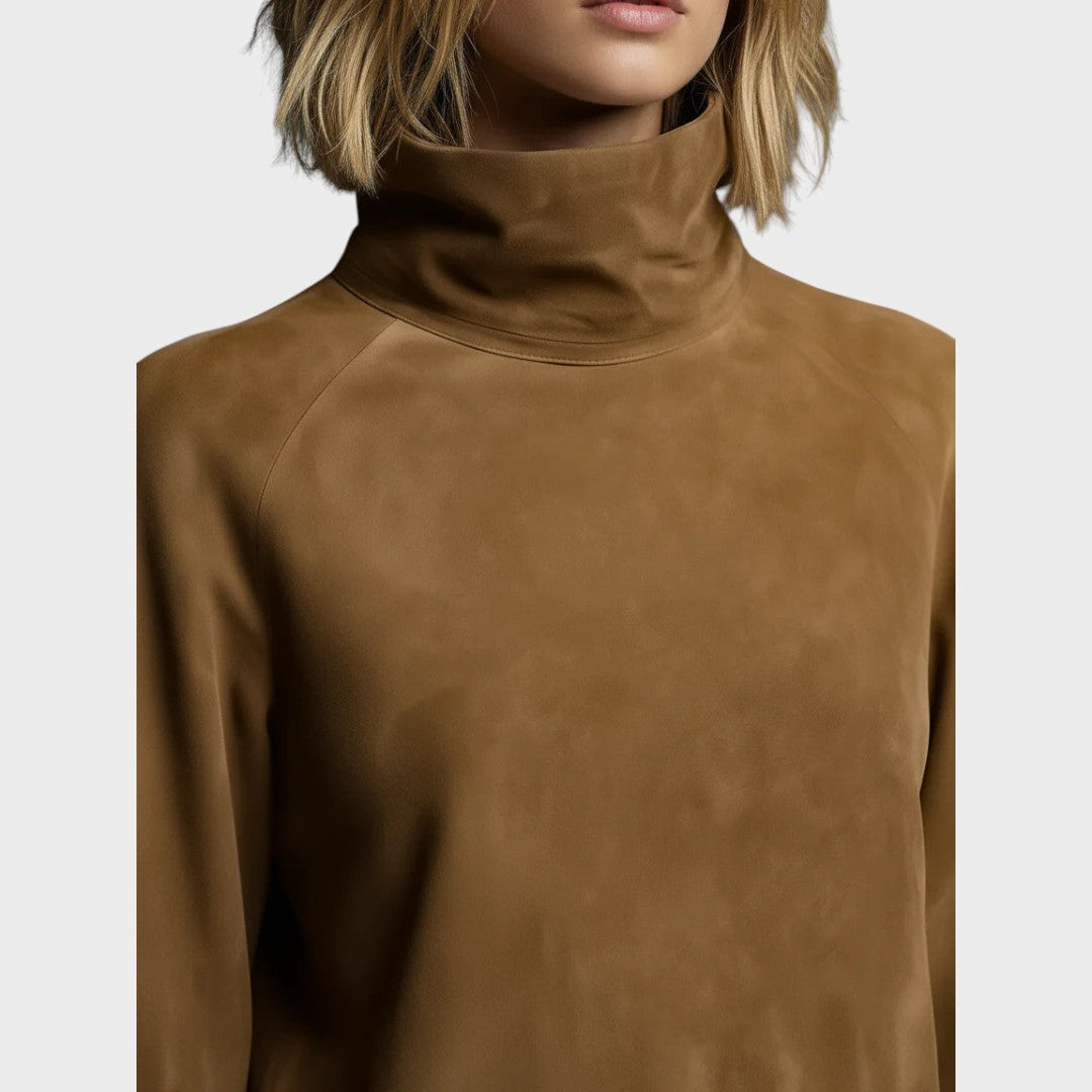 Mimi | Vestido Corto de Ante con Cuello Alto