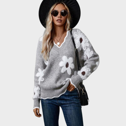 Paula | Jersey de Punto Floral Con Escote en V