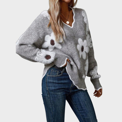 Paula | Jersey de Punto Floral Con Escote en V