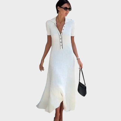 Lídia | Vestido de Malla con Decote en V y Botones