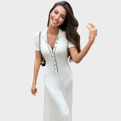 Lídia | Vestido de Malla con Decote en V y Botones