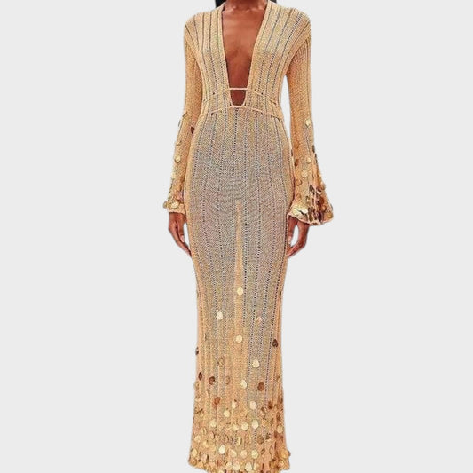 Capri | Elegante Vestido Largo de Crochet Con Detalles Brillantes